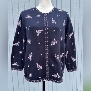 Talbots Navy and Lavender Zip Front Sweater Jacket